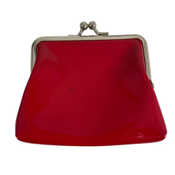 Lux De Ville Red Faux Patent Leather Coin Purse Silver Metal Kiss Lock Frame - Picture 3 of 7